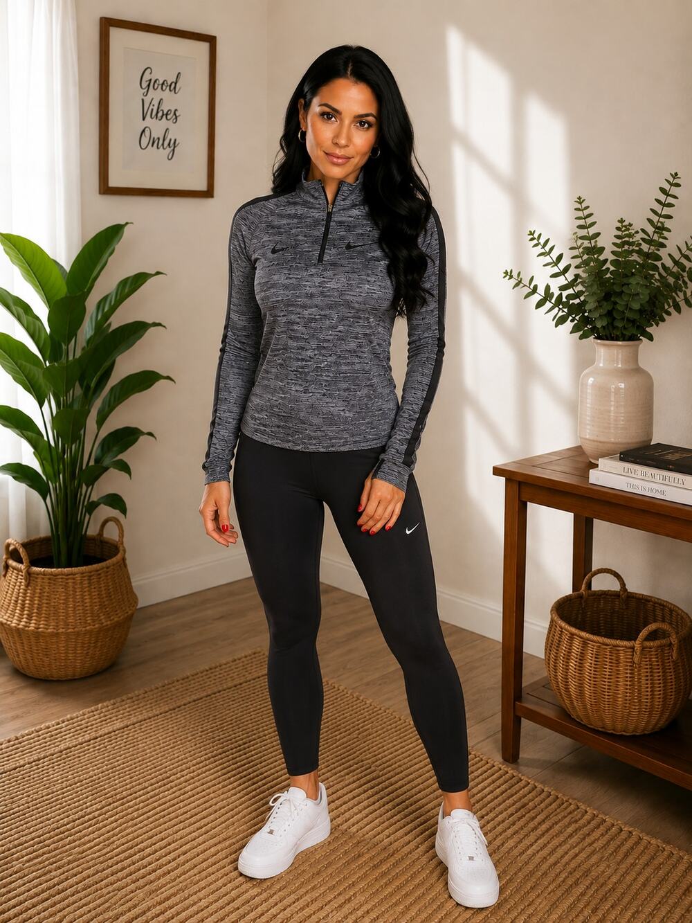 Nike Pro Hyperwarm Women’s Dri-FIT Half-Zip Running Top Blue Gray XS
